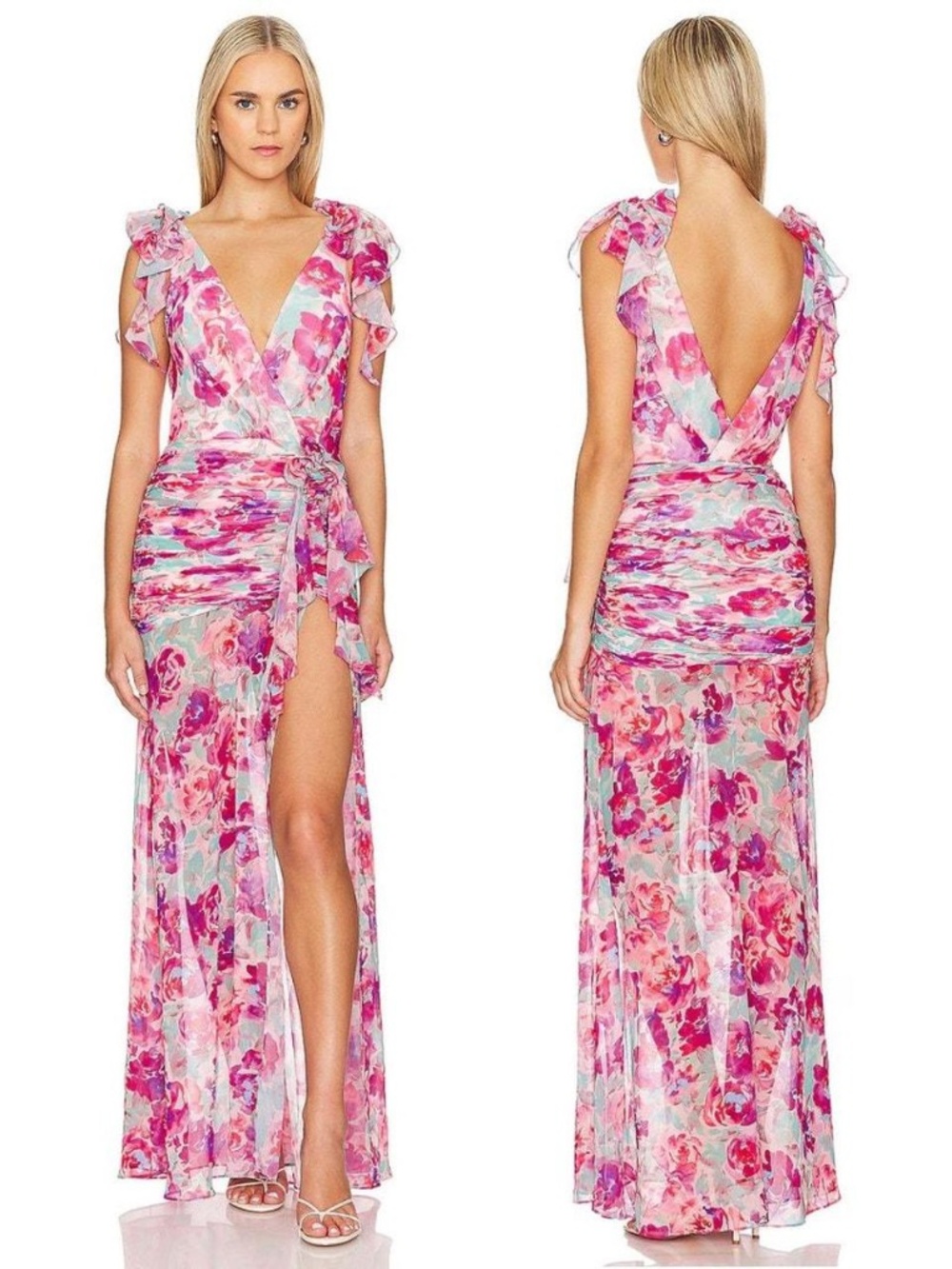 Lovers and Friends Jade Ruffle Gown Floral Cottagecore Wedding Guest